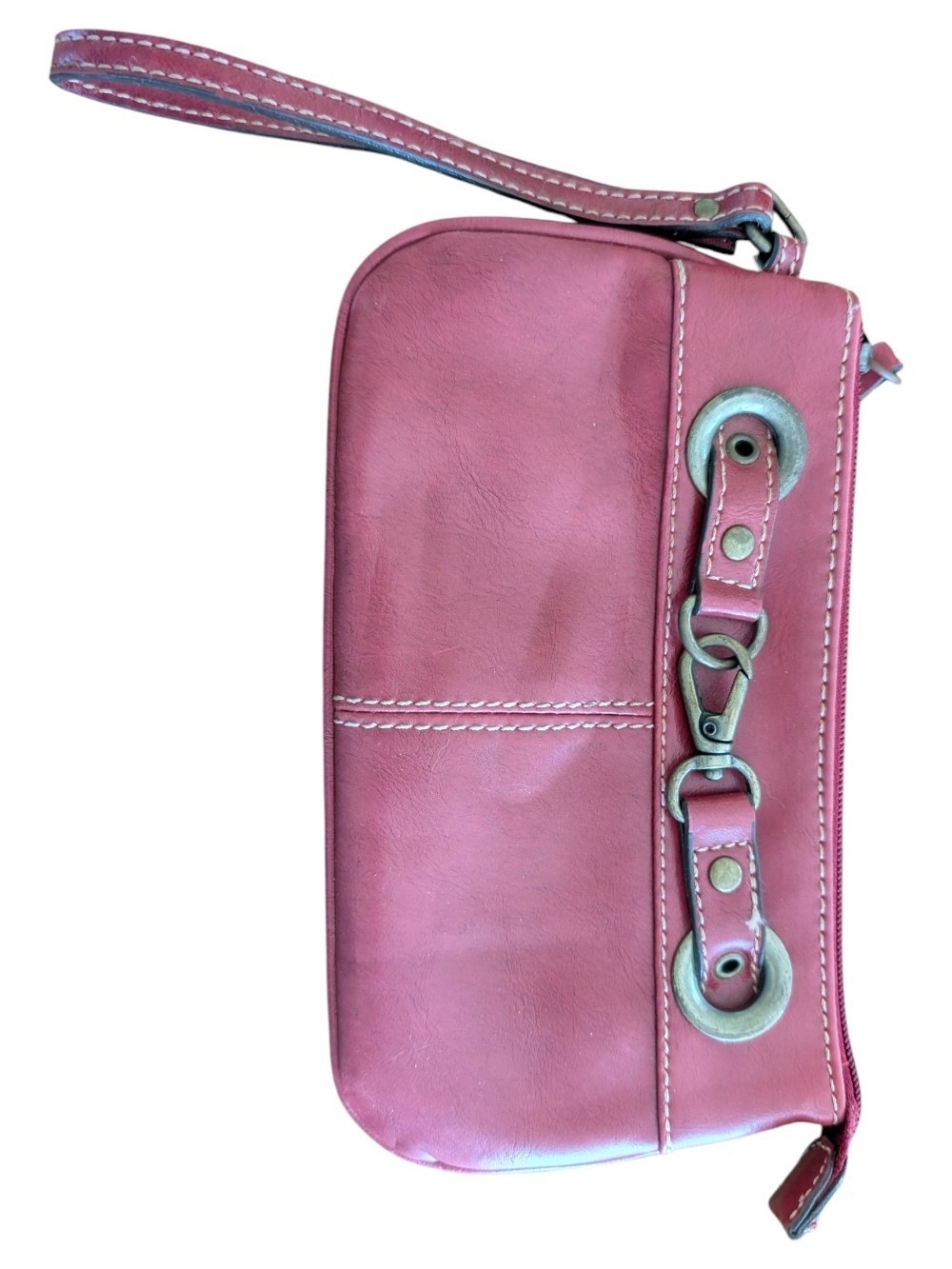 Vintage Y2K Aesthetic Burgundy Faux Leather Wristlet Clutch